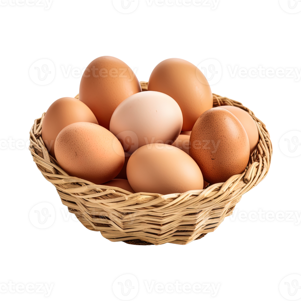 Eggs in basket isolated on transparent background. png