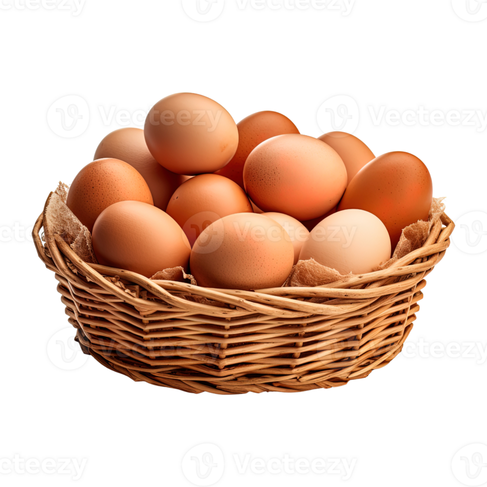 Eggs in basket isolated on transparent background. png
