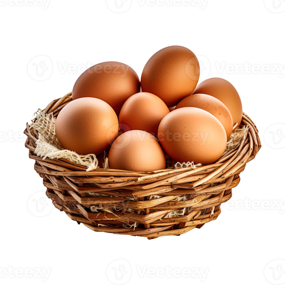 Eggs in basket isolated on transparent background. png