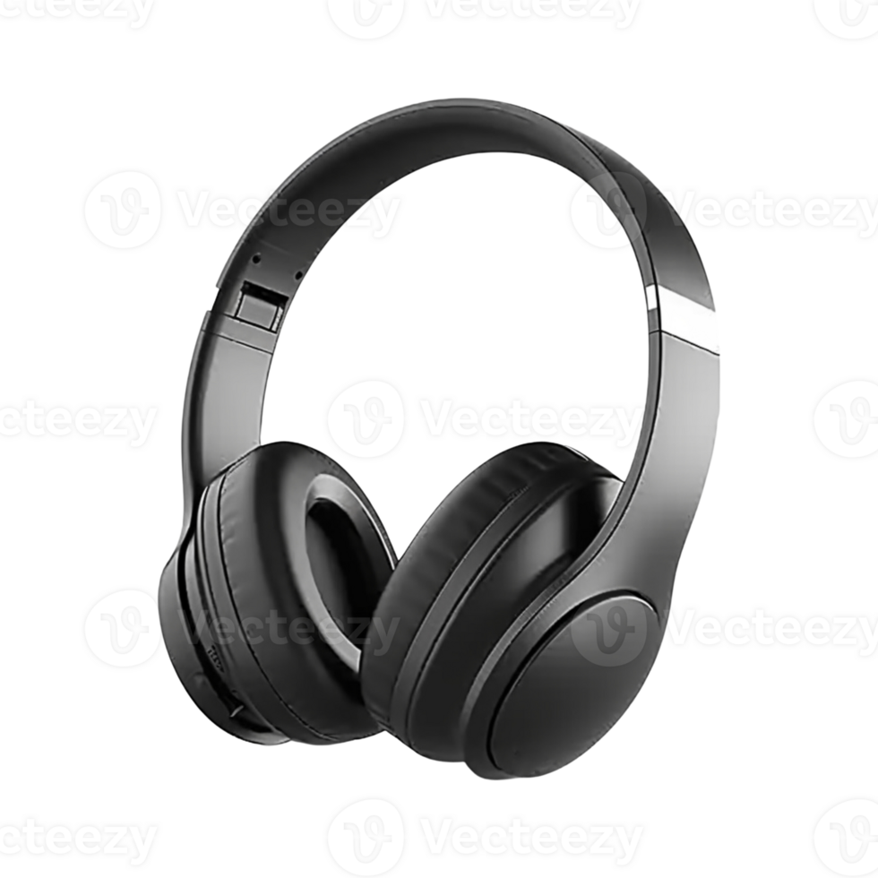 Black wireless headphones isolated on transparent background. png