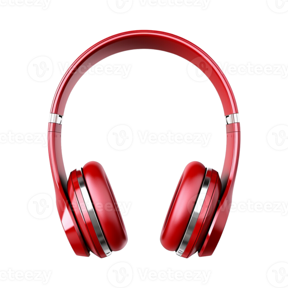 Red wireless headphones isolated on transparent background. png