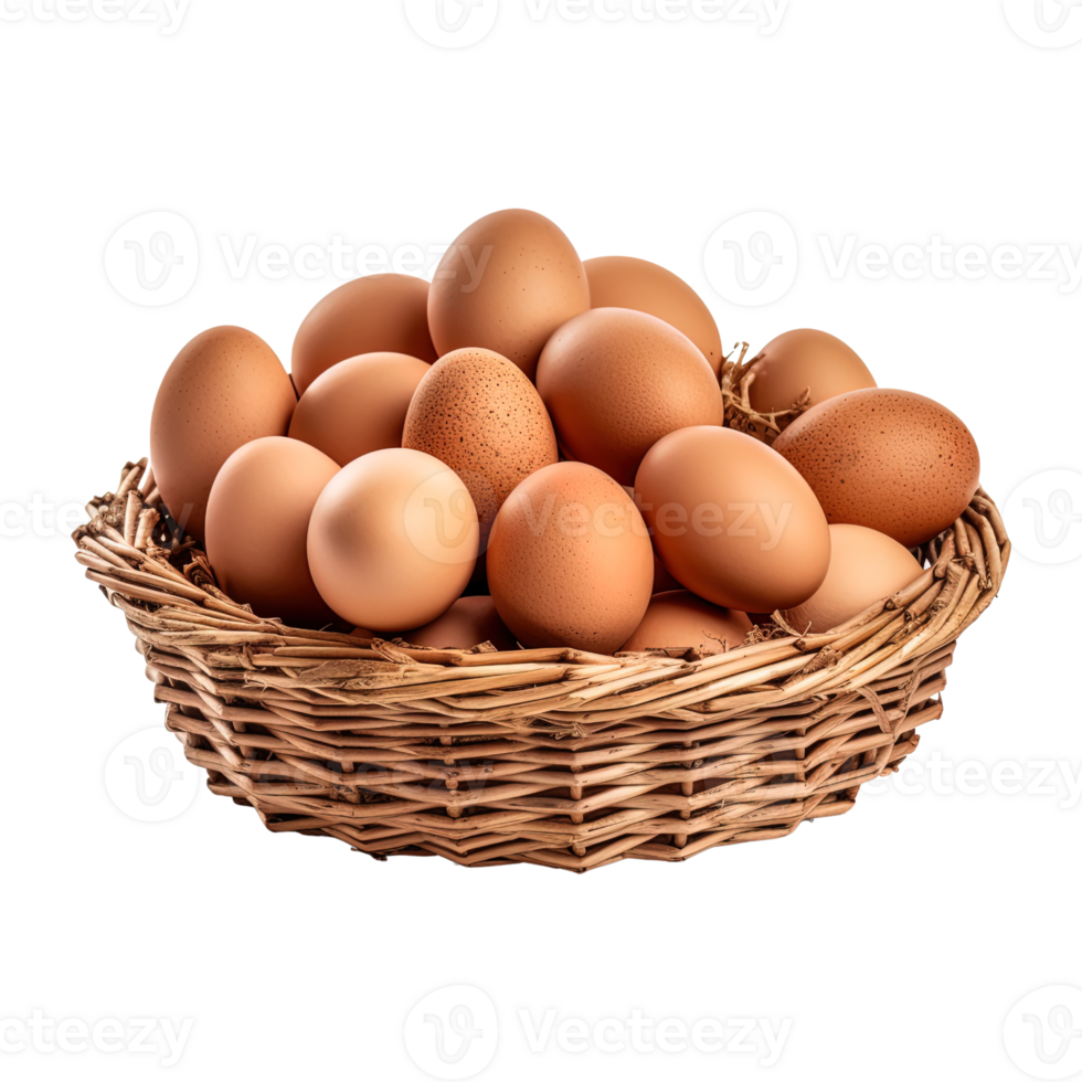 Eggs in basket isolated on transparent background. png