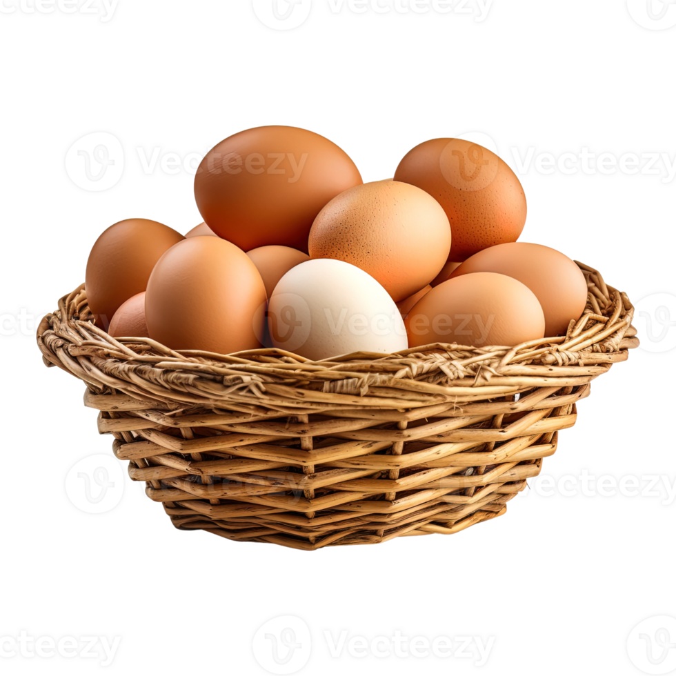Eggs in basket isolated on transparent background. png