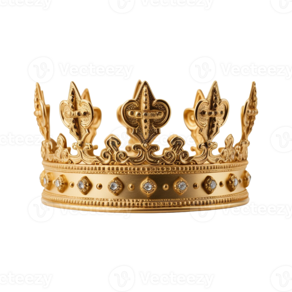 Golden royal crown isolated on transparent background. png