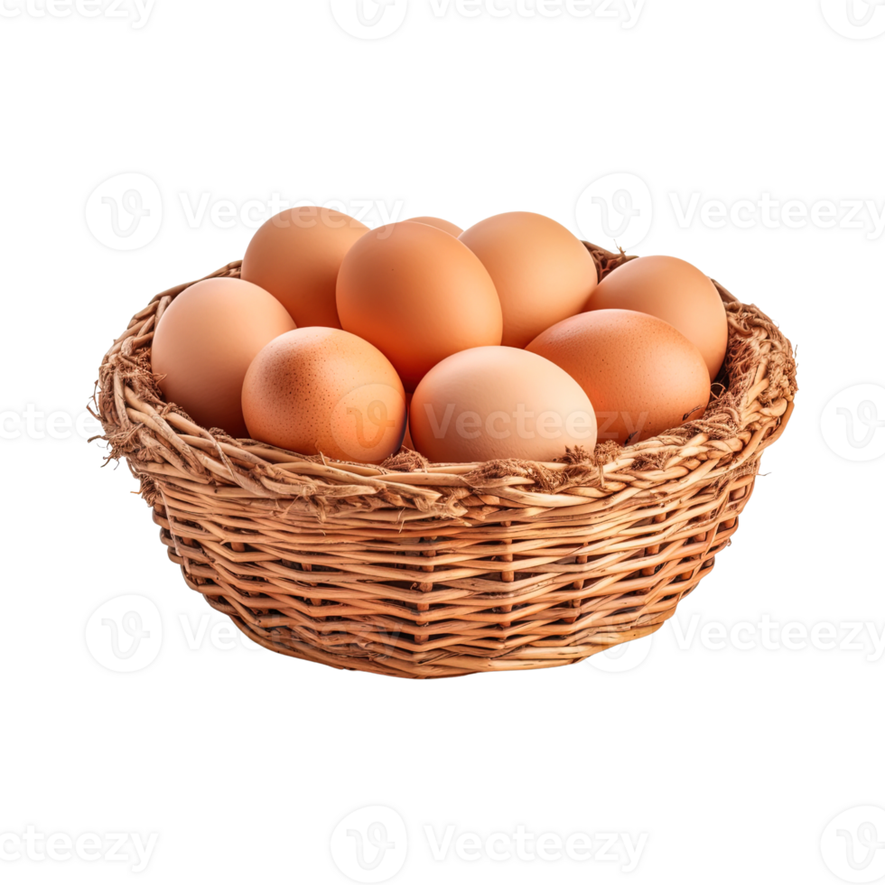 Eggs in basket isolated on transparent background. png