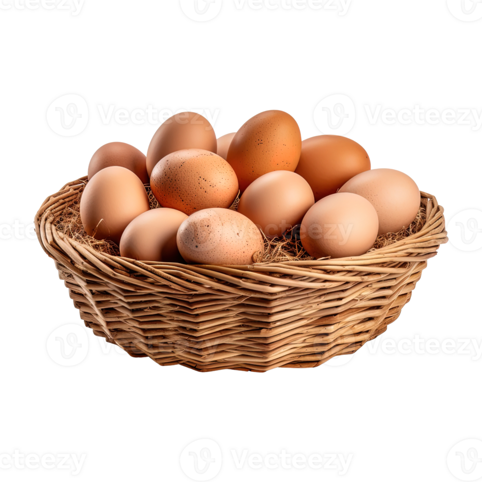 Eggs in basket isolated on transparent background. png
