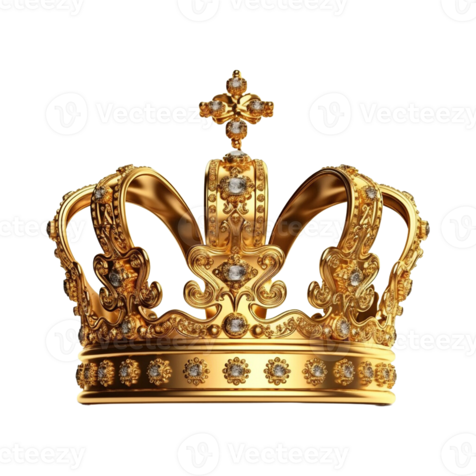 Golden royal crown isolated on transparent background. png