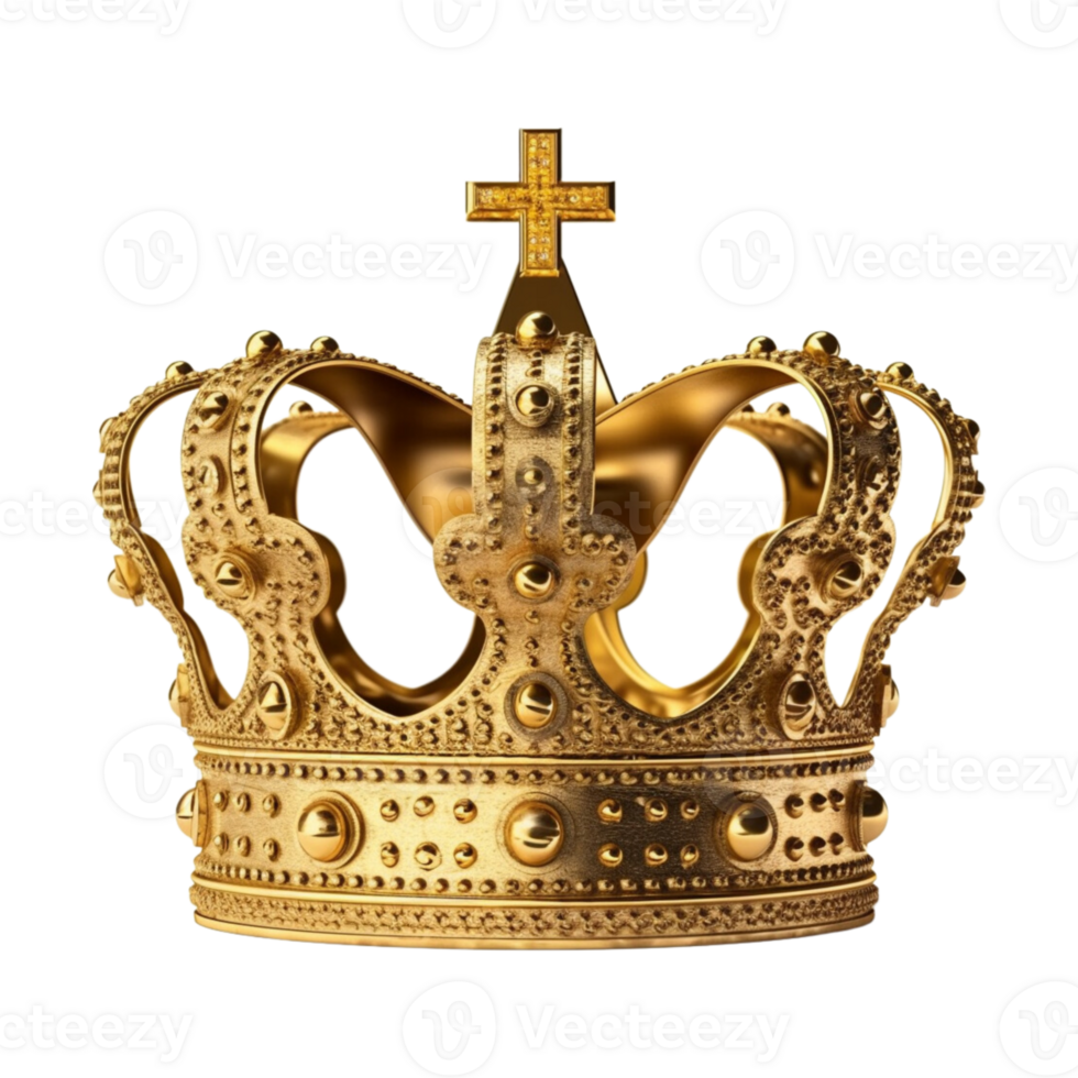 Golden royal crown isolated on transparent background. png