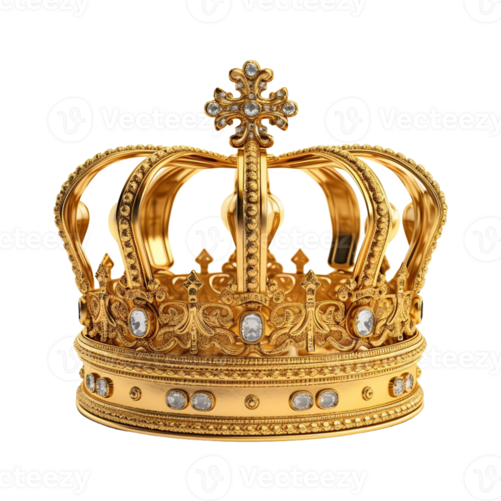 Golden royal crown isolated on transparent background. png