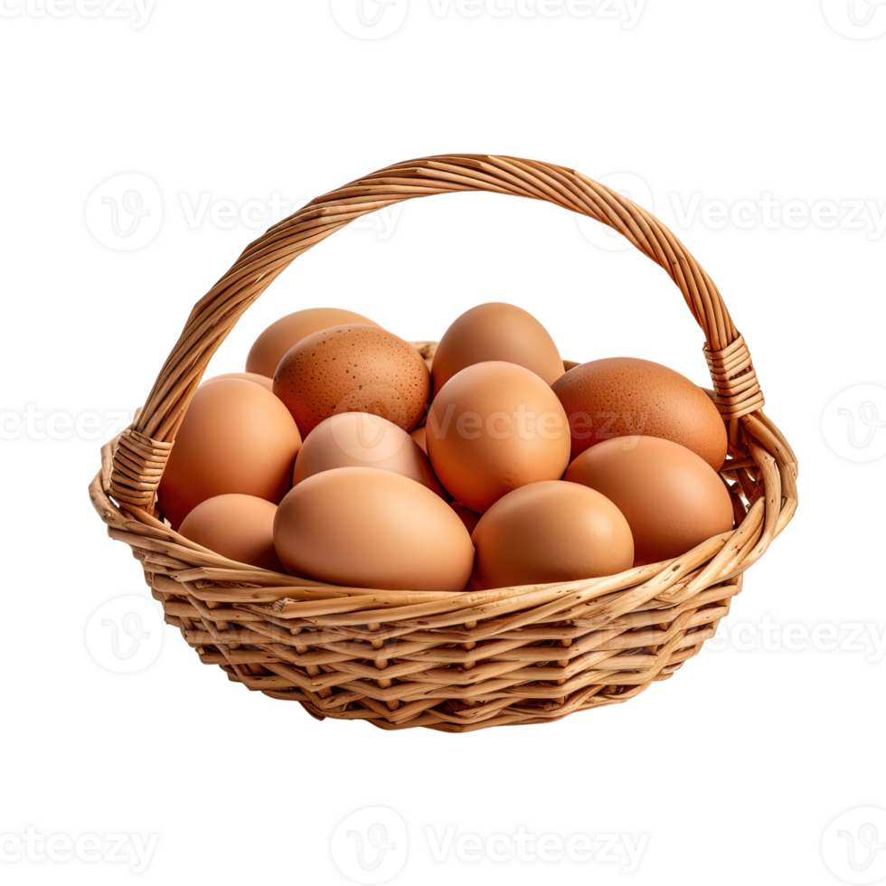 Eggs in basket isolated on transparent background. png