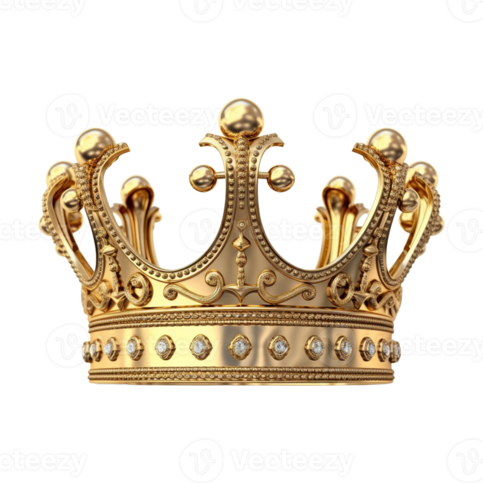 Golden royal crown isolated on transparent background. png