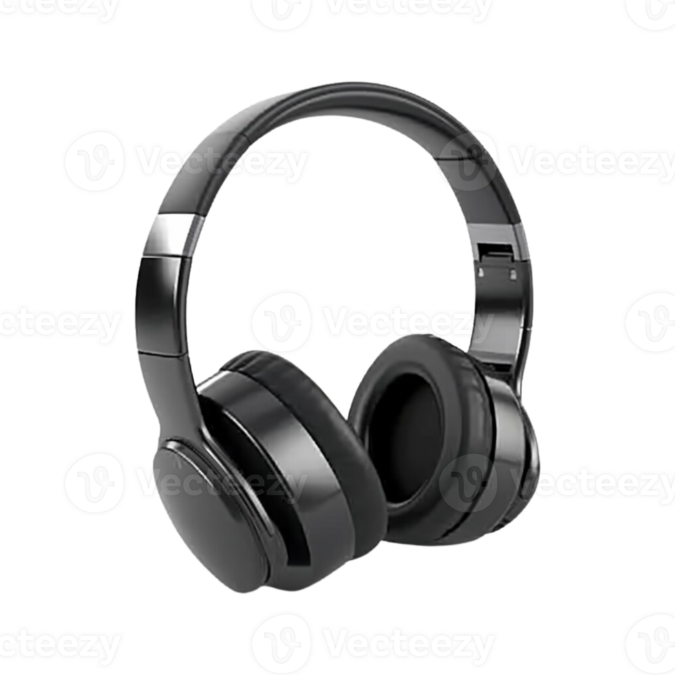 Black wireless headphones isolated on transparent background. png