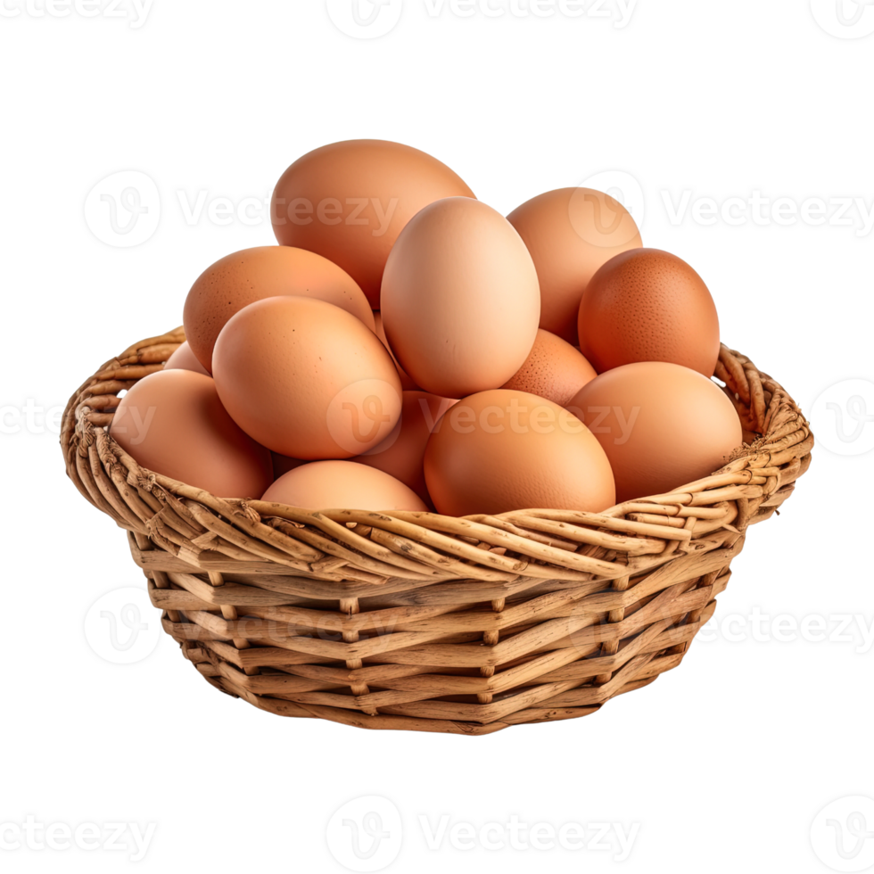 Eggs in basket isolated on transparent background. png