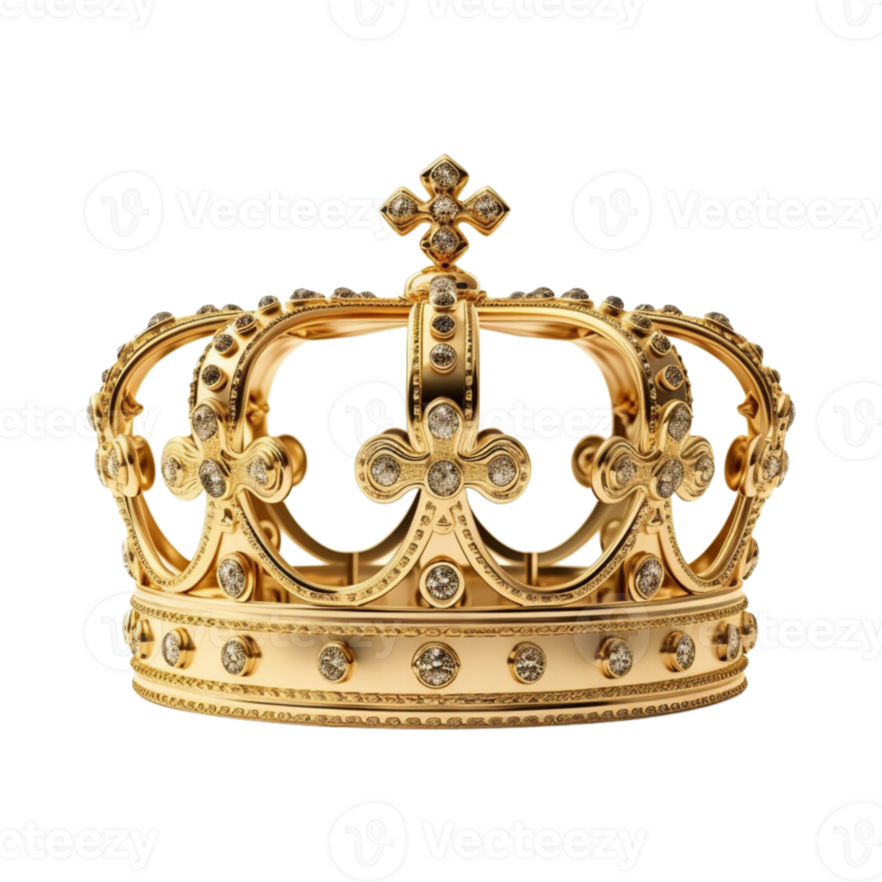 Golden royal crown isolated on transparent background. png