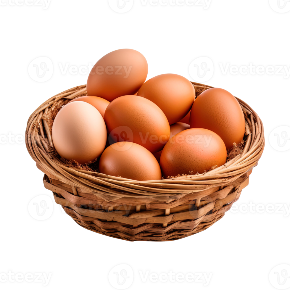 Eggs in basket isolated on transparent background. png