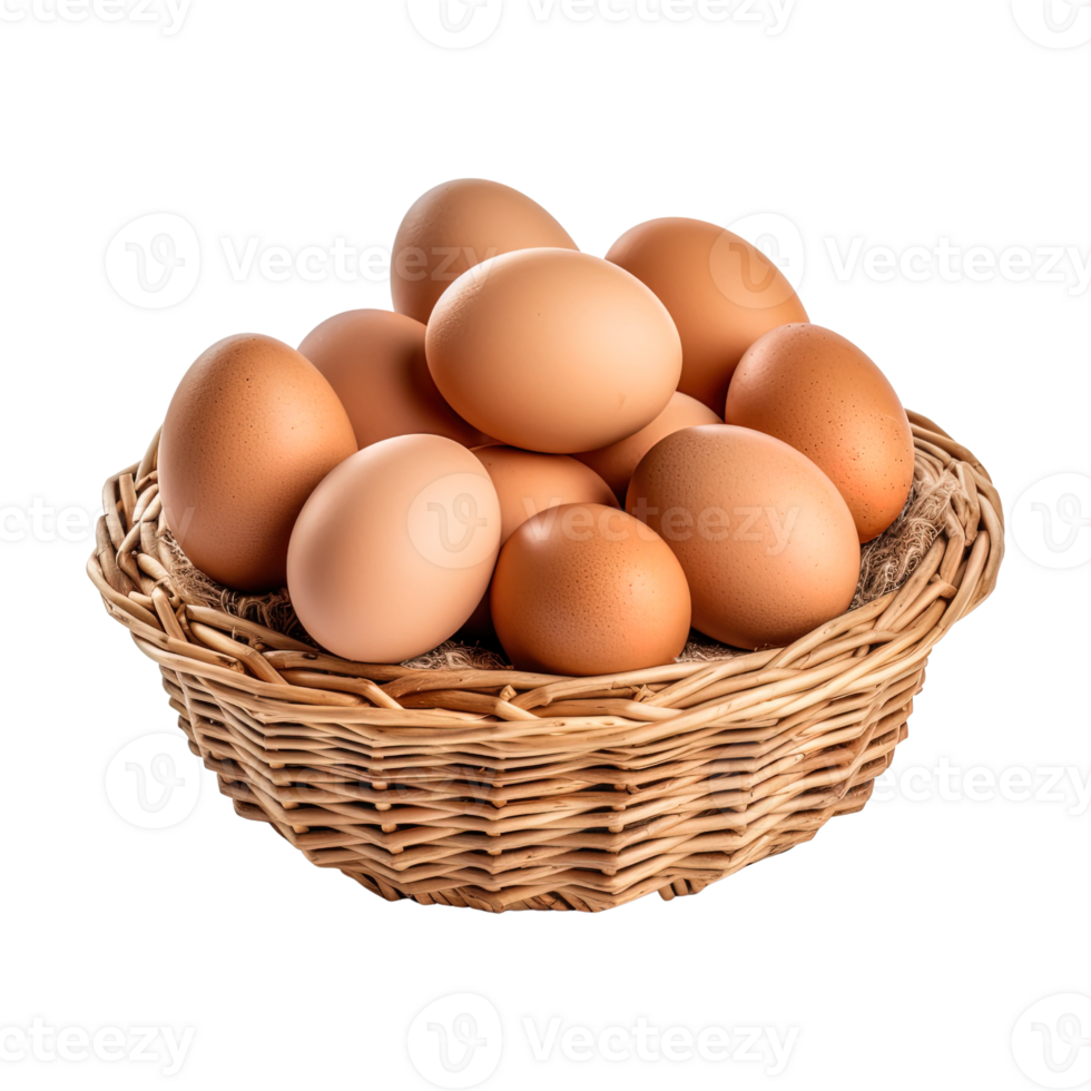 Eggs in basket isolated on transparent background. png