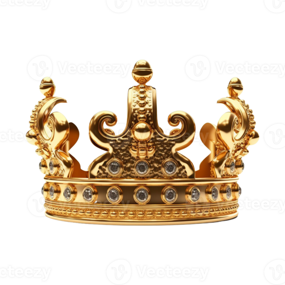 Golden royal crown isolated on transparent background. png