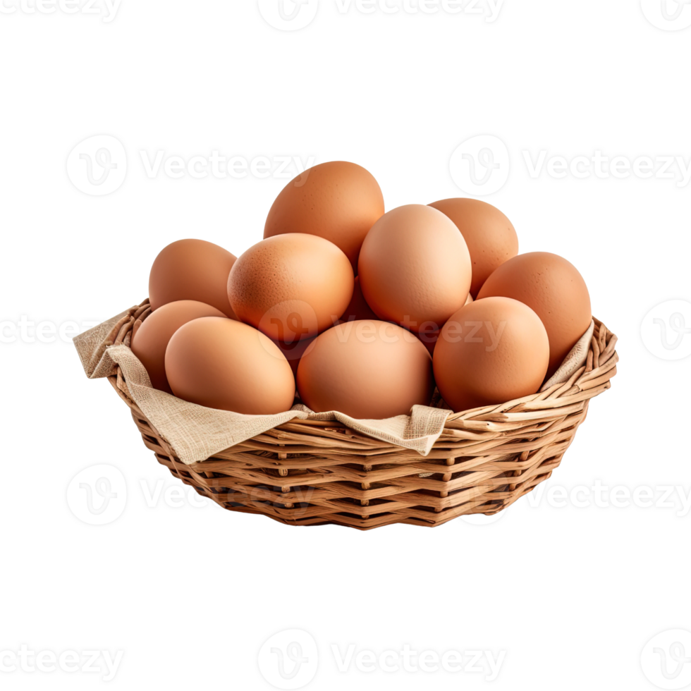 Eggs in basket isolated on transparent background. png