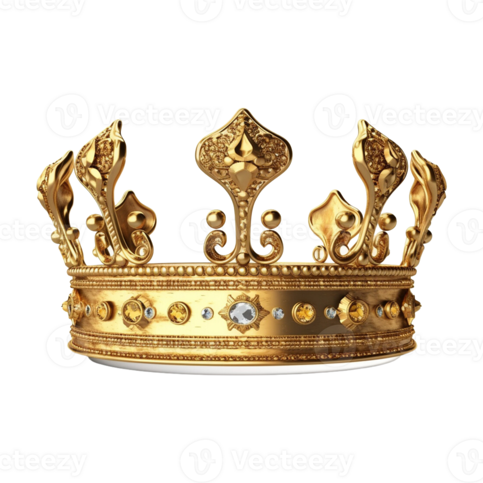 Golden royal crown isolated on transparent background. png