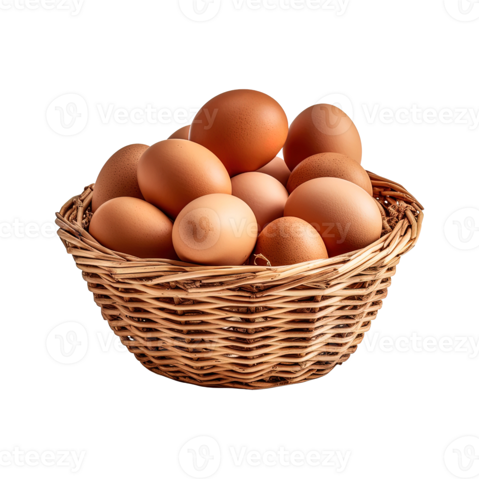 Eggs in basket isolated on transparent background. png