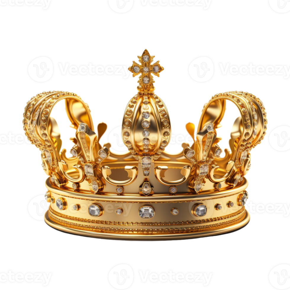 Golden royal crown isolated on transparent background. png