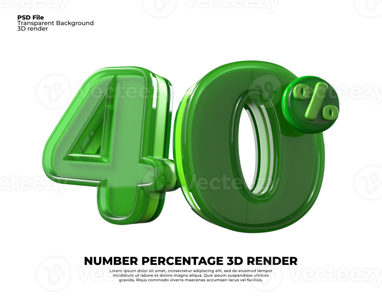 3D number 40 percentage sale discount green plastic png