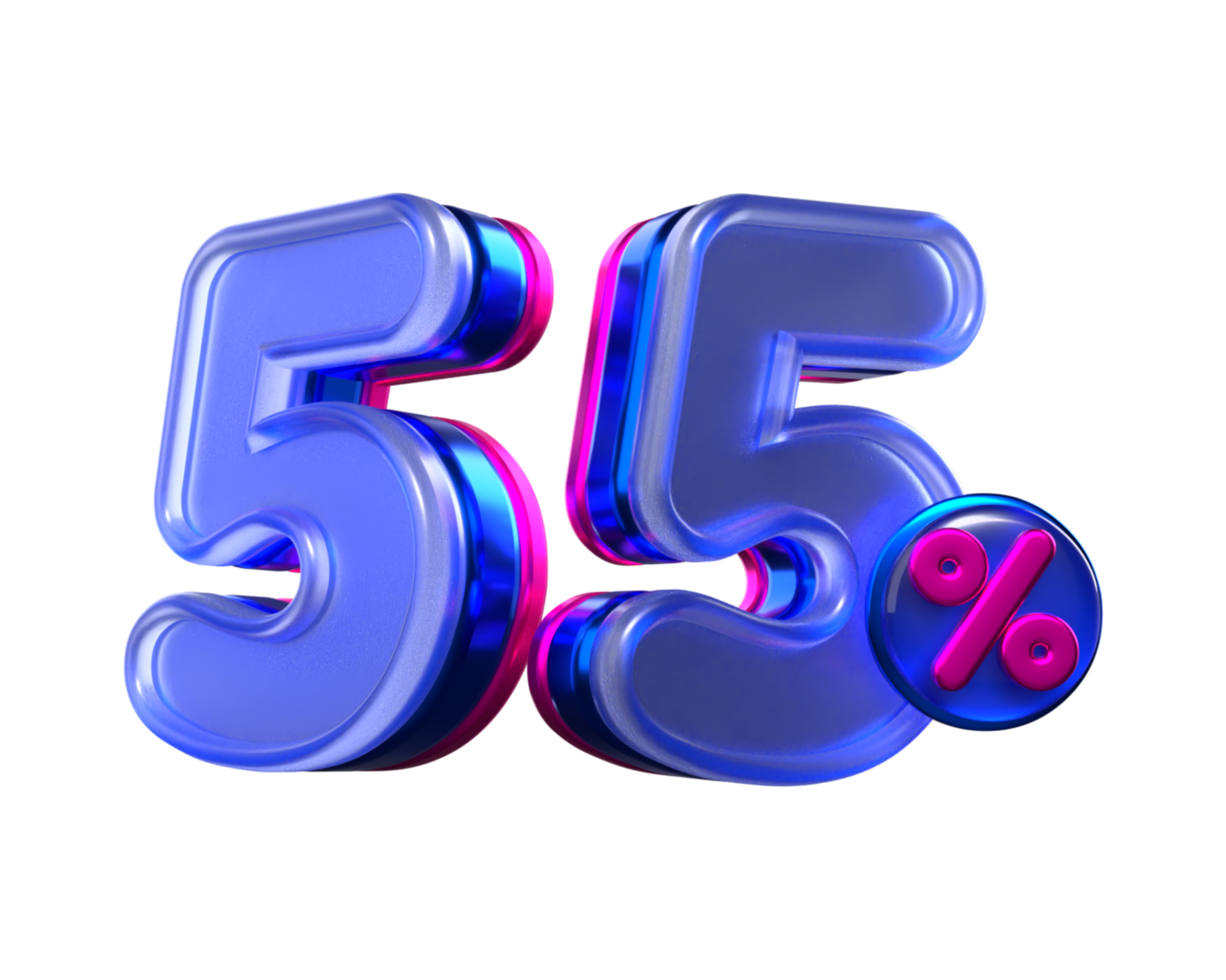 3d número 55 porcentaje rebaja descuento púrpura rosa neón colores