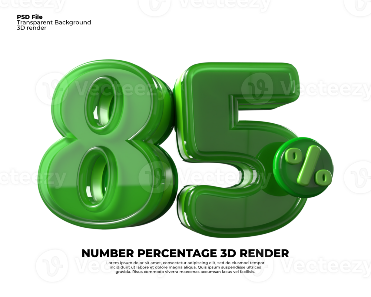 3D number 85 percentage sale discount green plastic png