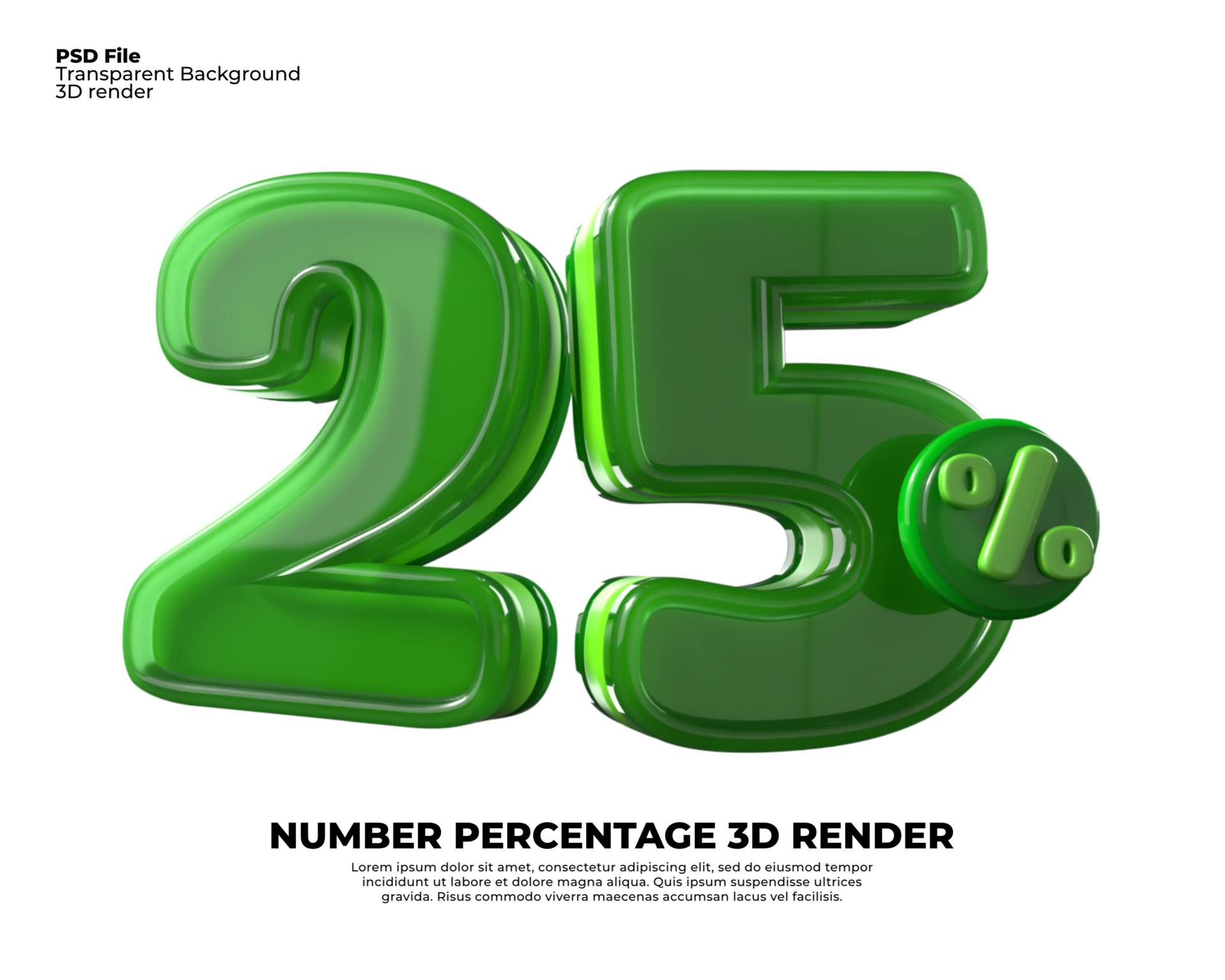 3D number 25 percentage sale discount green plastic 24559093 PNG