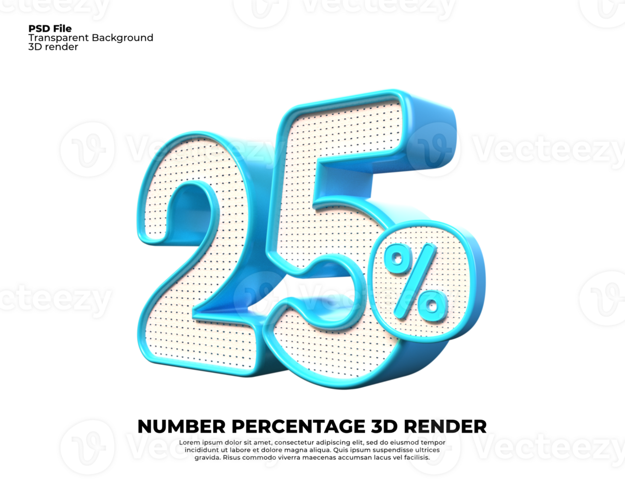 3D number 25 percent discount render PNG color blue