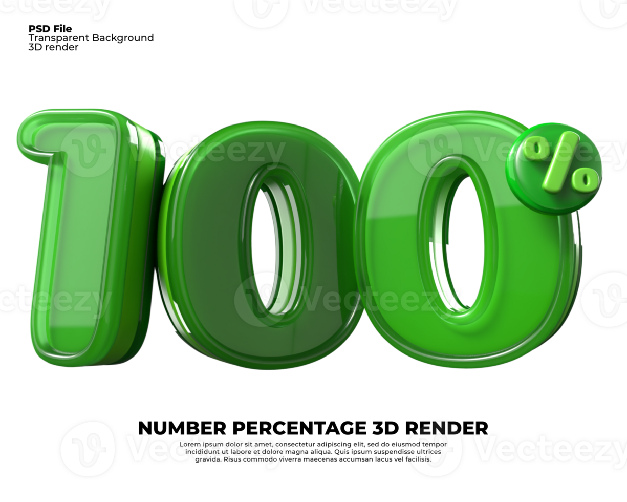 3D number 100 percentage sale discount green plastic png