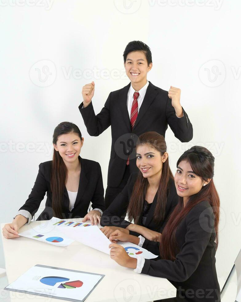 South east Asian young Chinese Indian man woman wearing formal business office ware on white background pose expression photo
