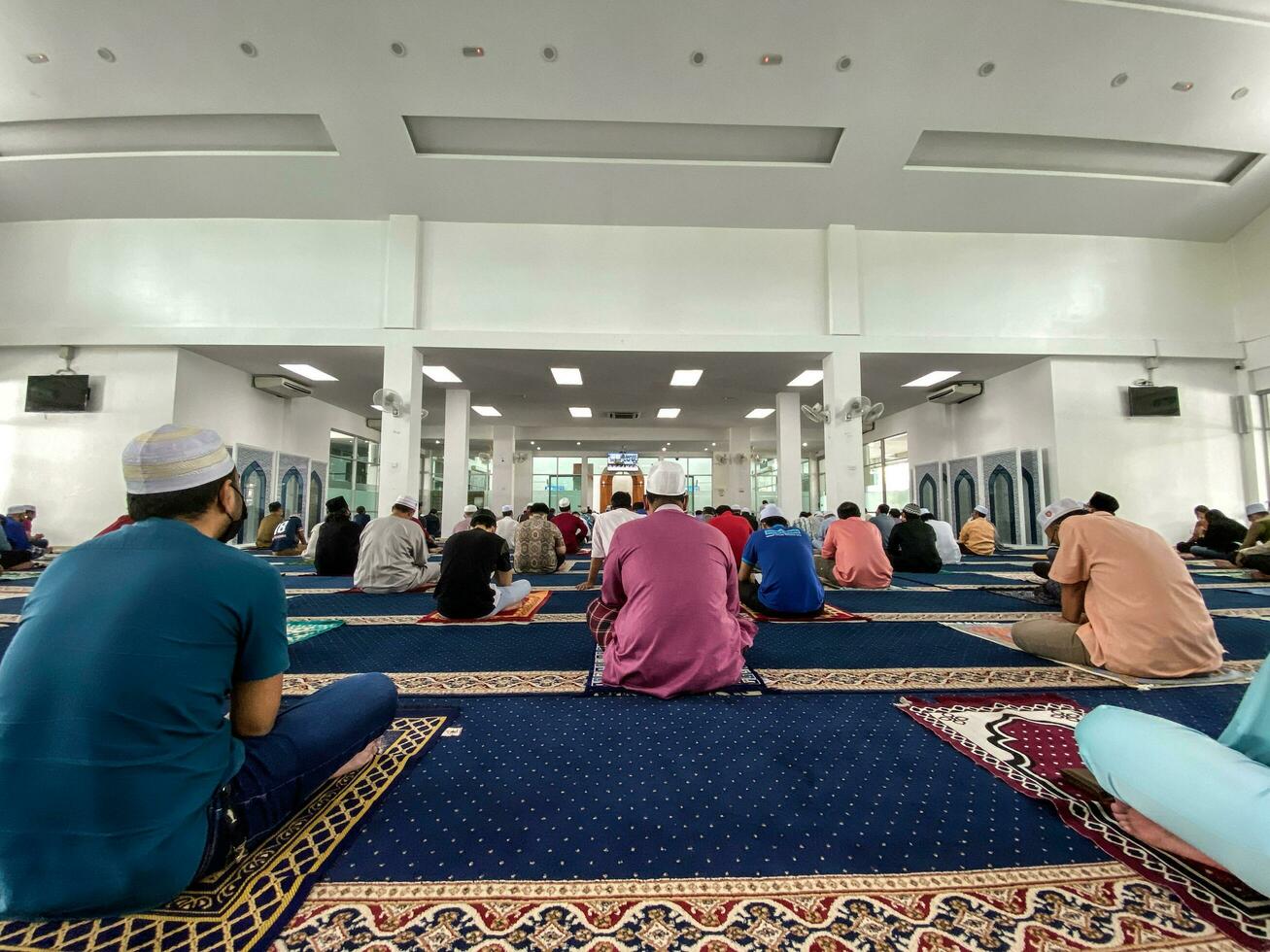 Kuala Lumpur, Malaysia-March 28. 2021- New norm due to covid-19, social distance maintained at normally crowded Friday Muslim prayer jummah. photo