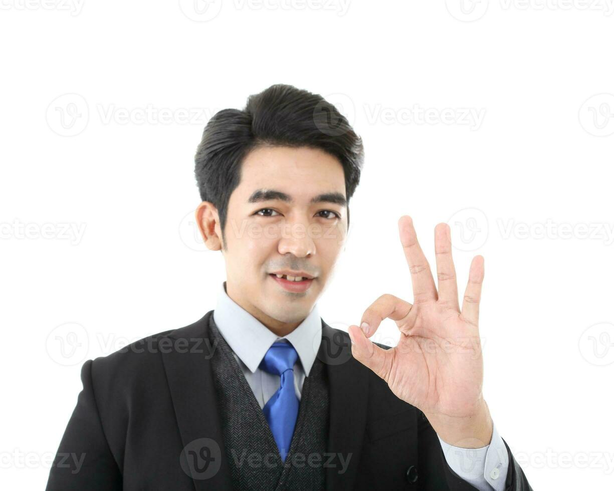 young business suit pose expression white background photo