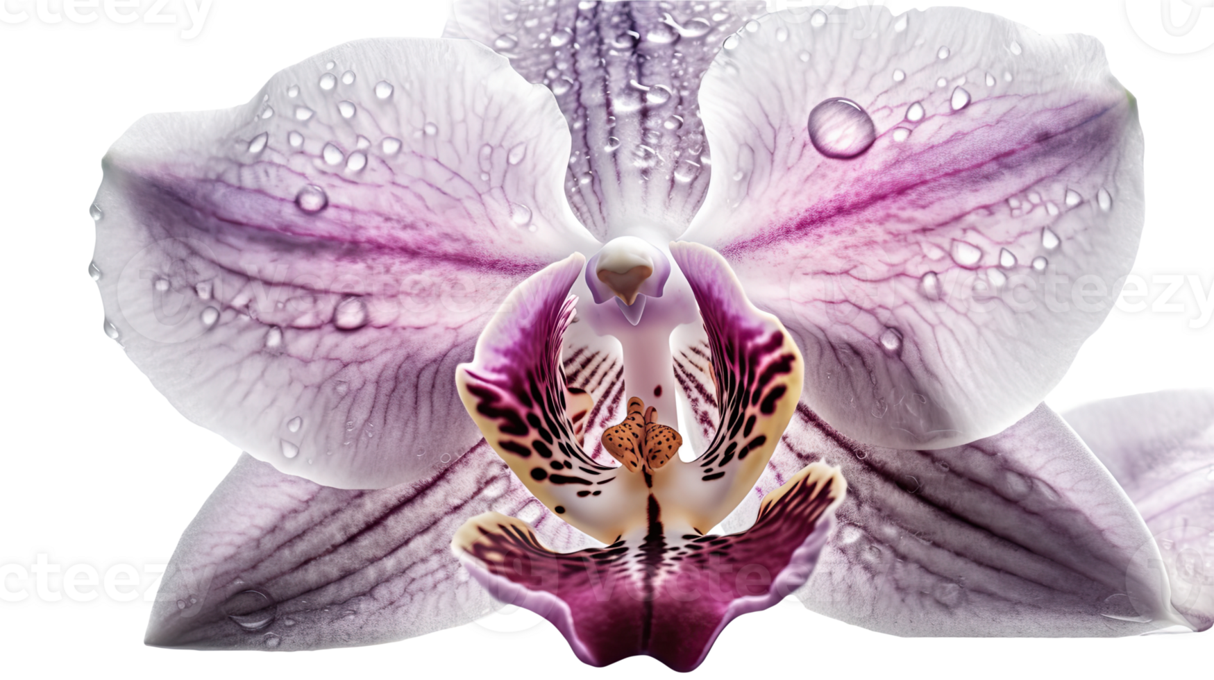 Water Droplets of Beautiful Orchid Flower on Transparent Background. . png