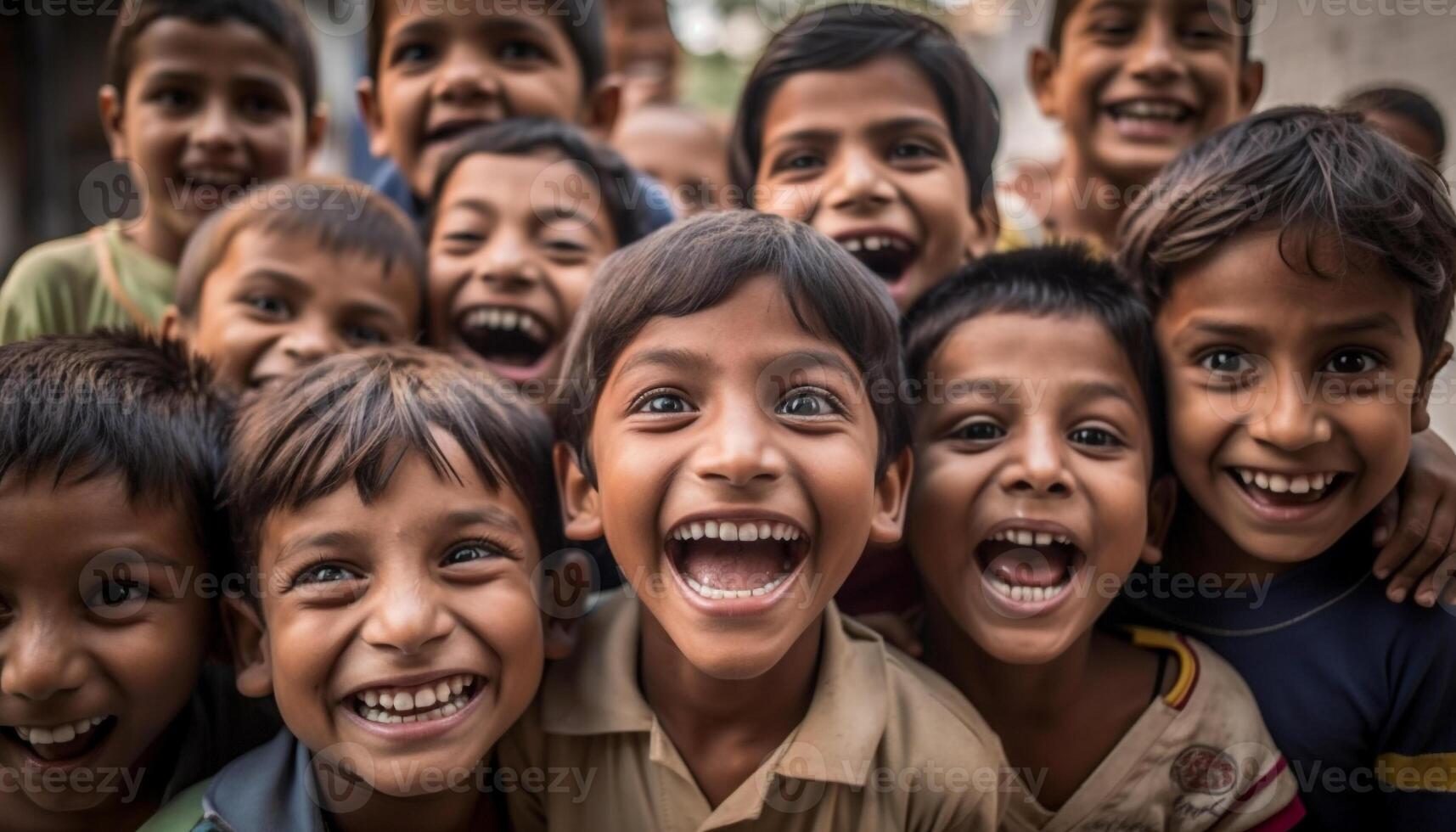 A large group of playful school children smiling generated by AI photo