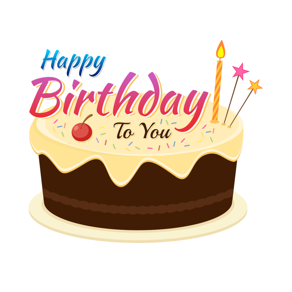 Happy birthday to you icon with cake greeting card sticker png