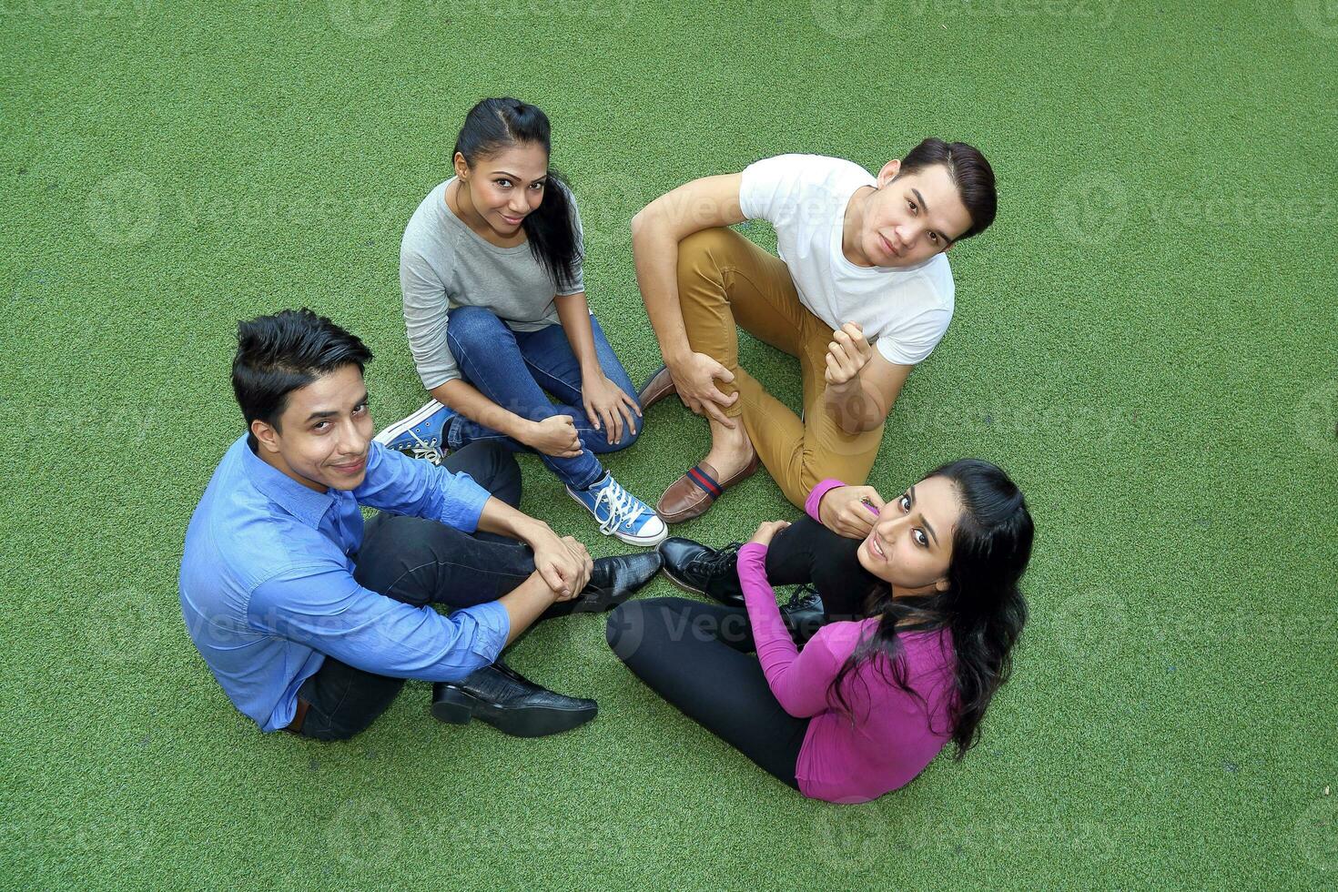 Asian young man woman friend student colleagues outdoor active work study relax photo