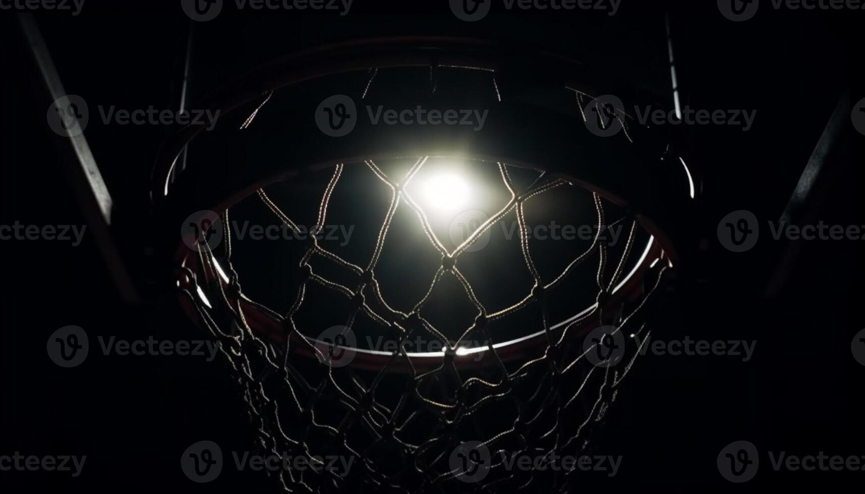 azul baloncesto aro brilla en el oscuro noche generado por ai foto