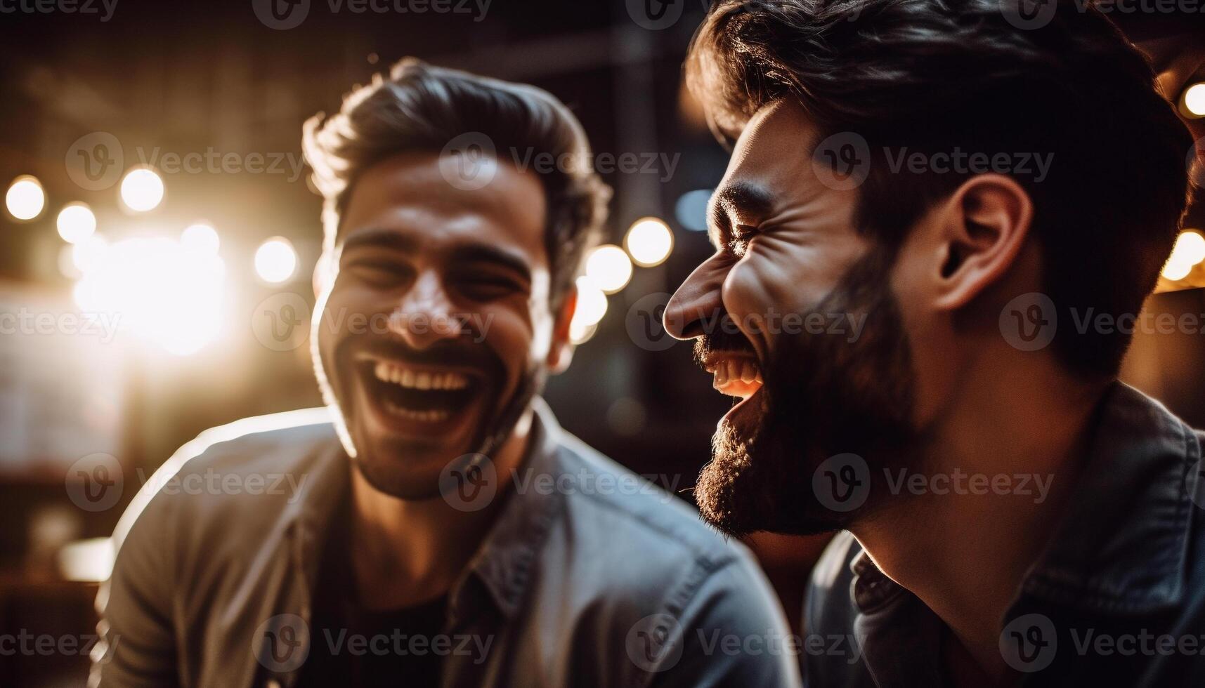 joven adultos sonriente, disfrutando la vida nocturna juntos al aire libre generado por ai foto