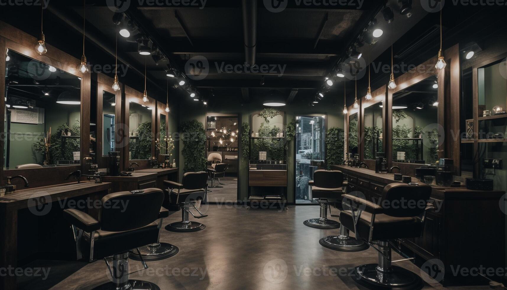 Luxury bar inside of modern building, illuminated generated by AI photo