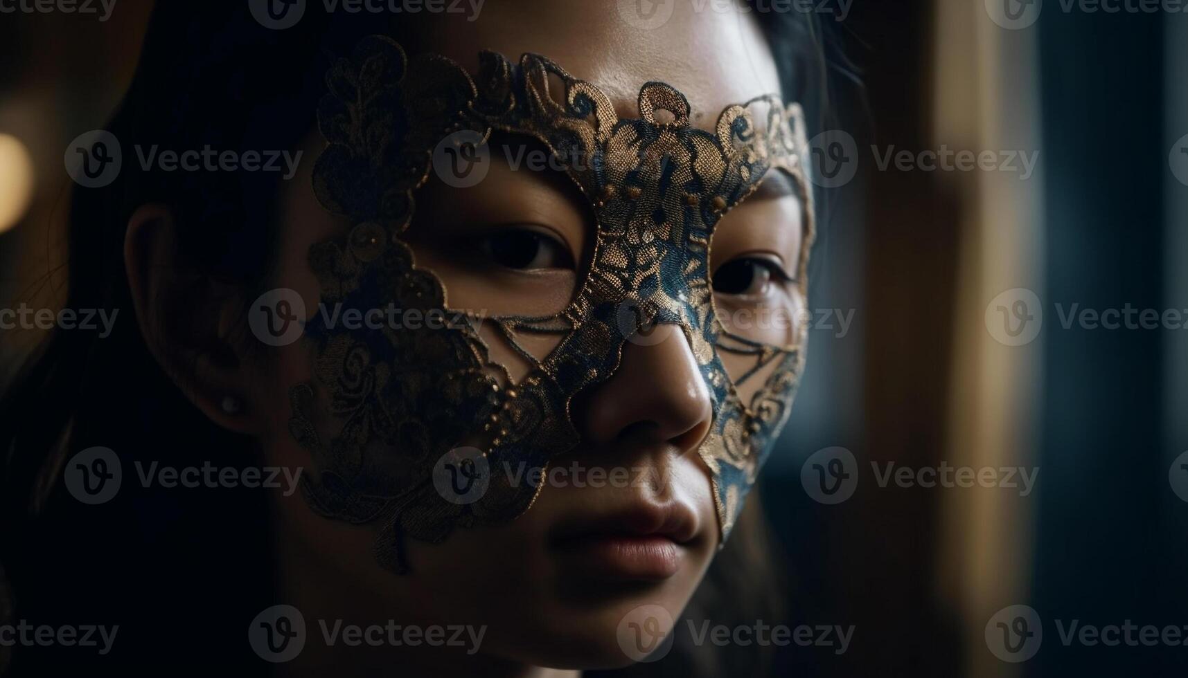 Beautiful woman in gold mask embodies elegance generated by AI 24561219