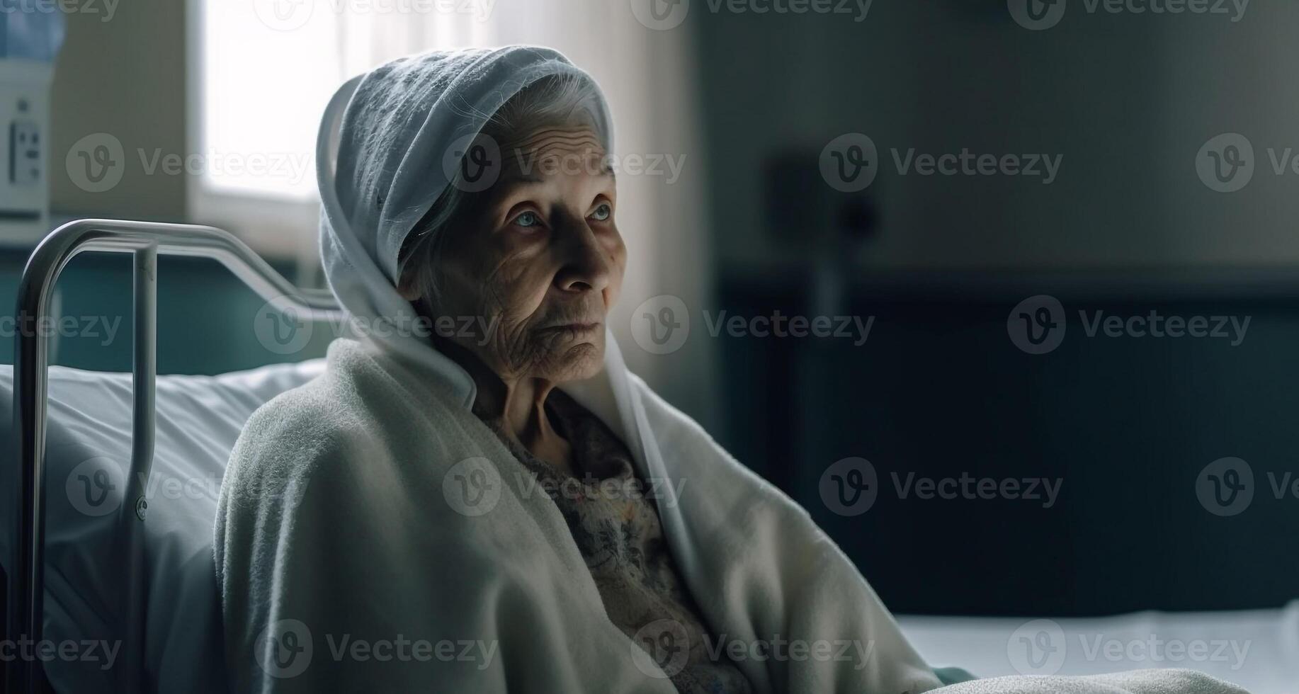 One man sitting in solitude with grief generated by AI photo