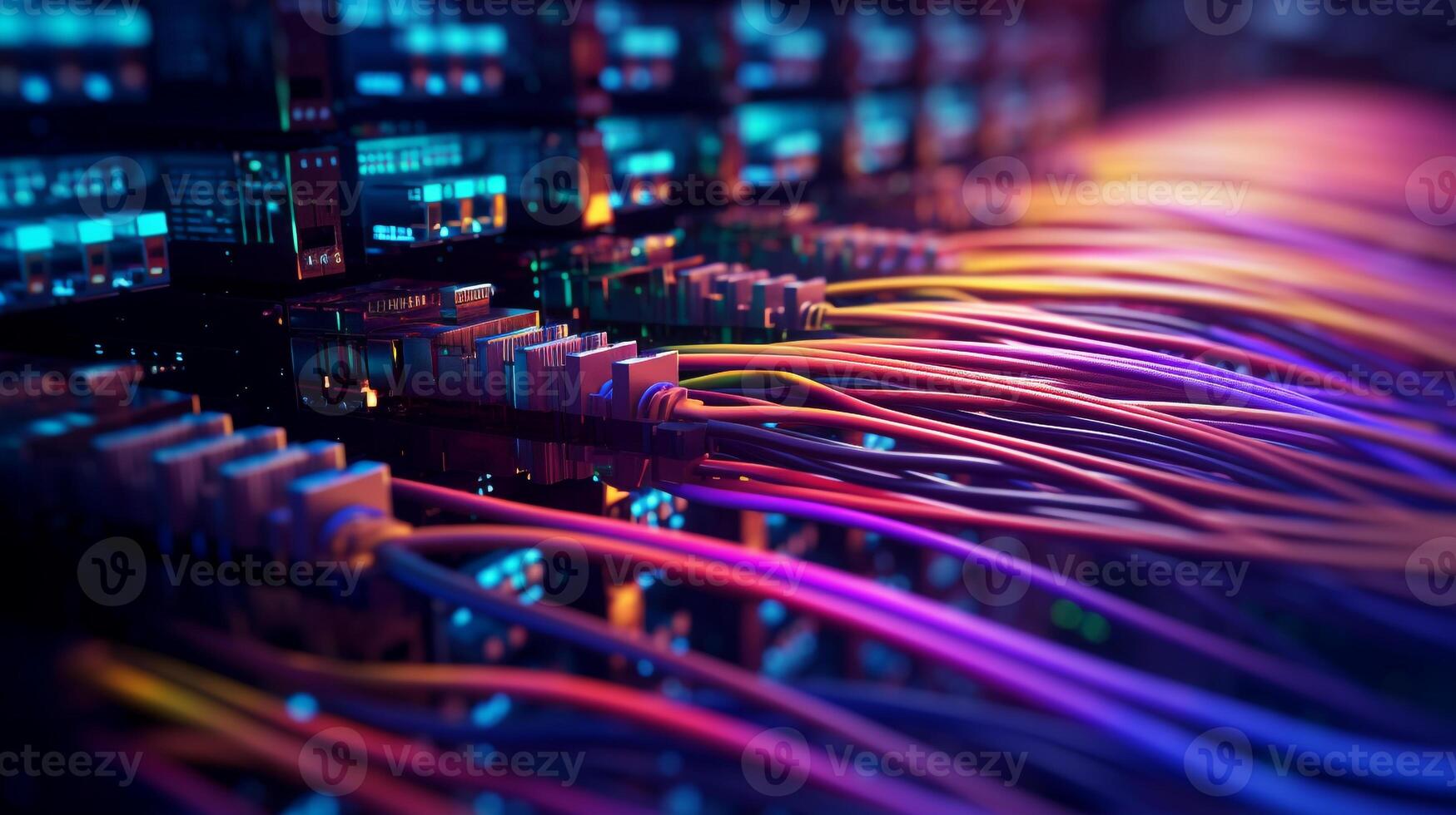 big database servers connection with Fiber optic cable internet, photo