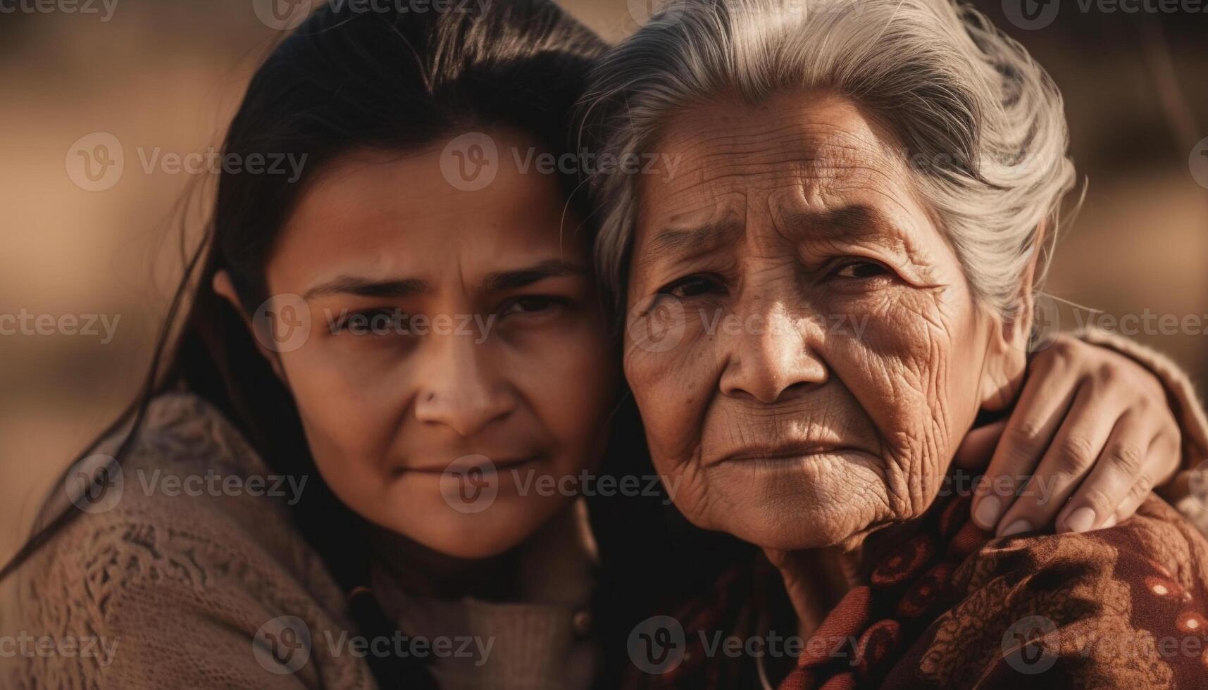 Two smiling seniors embrace in nature love generated by AI photo