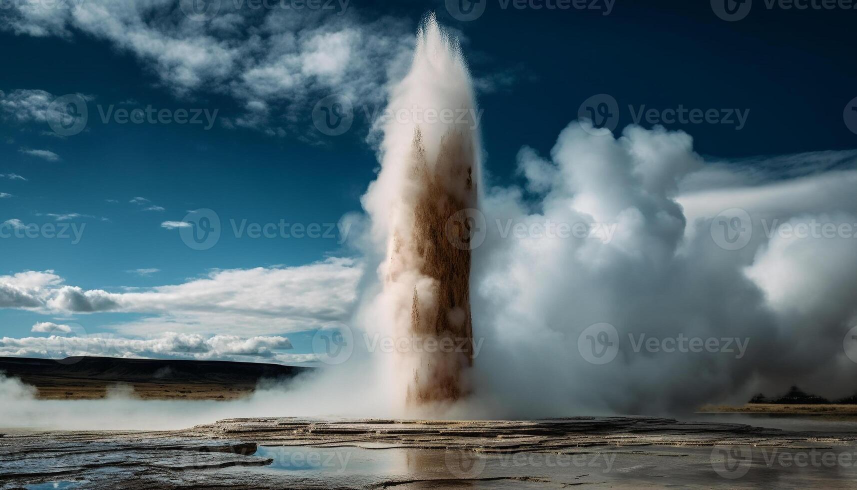 Steamy hot spring erupts in majestic mountain generated by AI photo