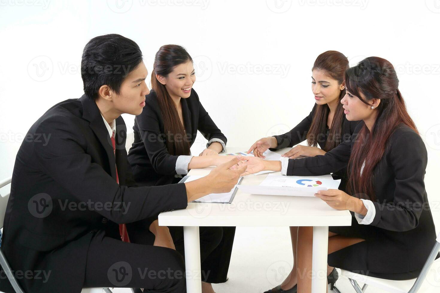 South east Asian young Chinese Indian man woman wearing formal business office ware on white background pose expression photo