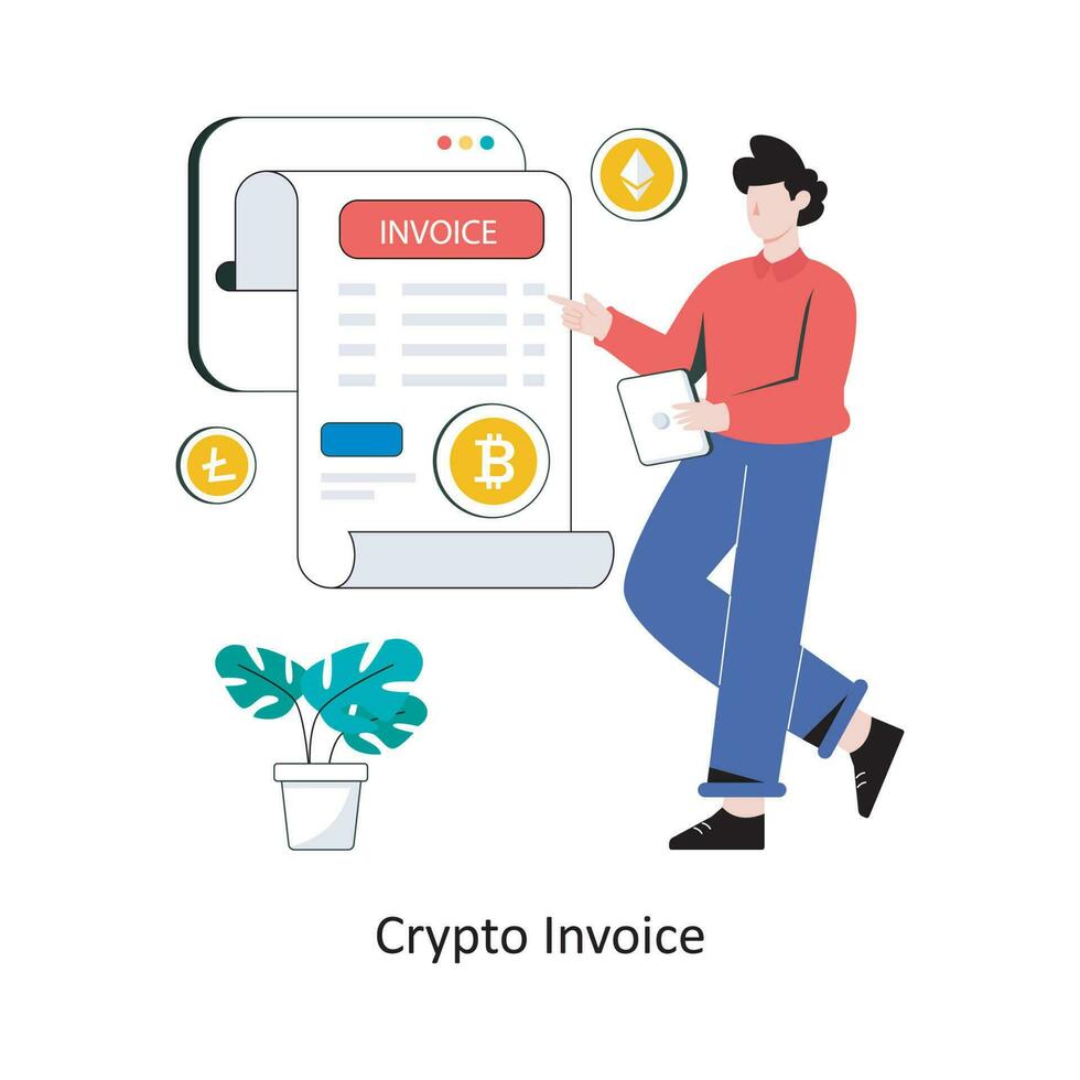 Crypto Invoice flat style design vector illustration. stock illustration