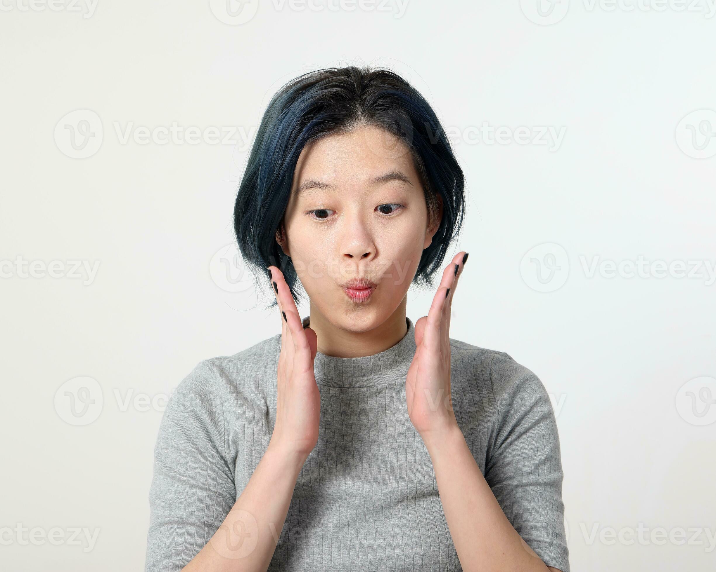 Young attractive Asian chinese malay woman pose face body expression