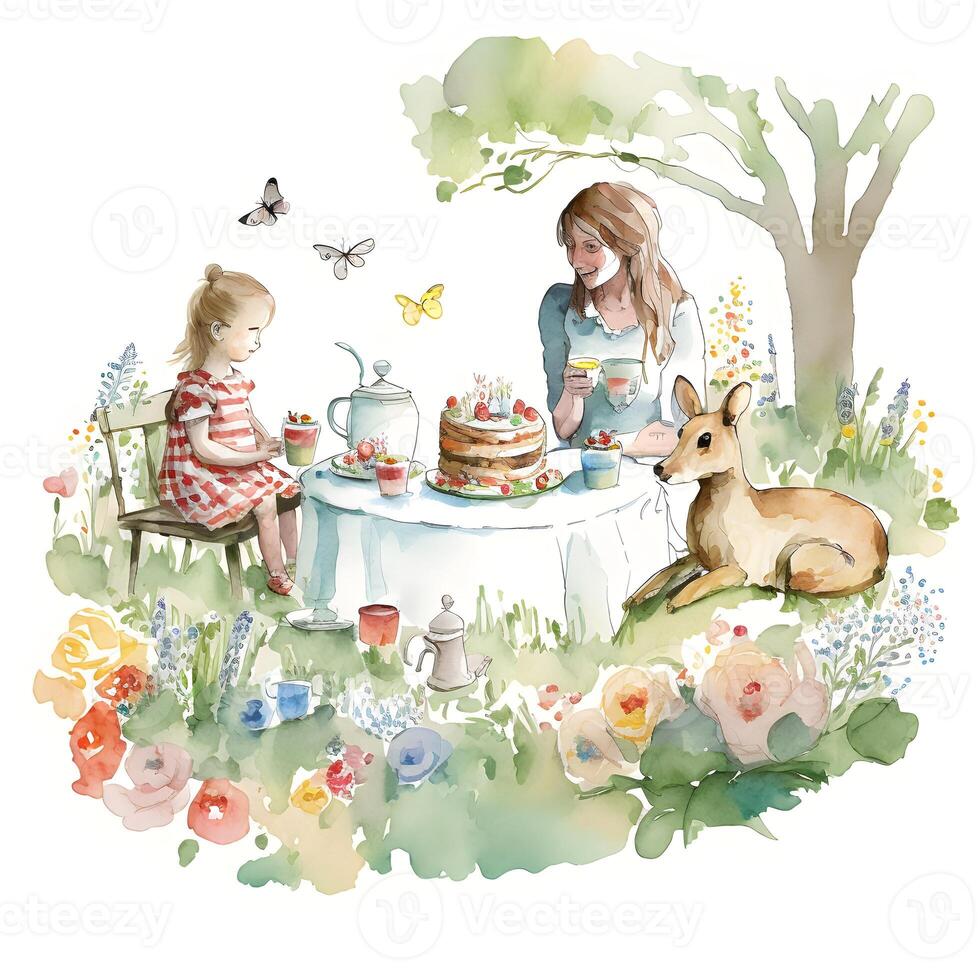 mothers day art, watercolor mother and daughter, photo